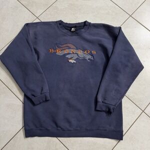 Vintage Denver Broncos Sweatshirt Mens L Blue Starter Distressed Faded NFL 90s